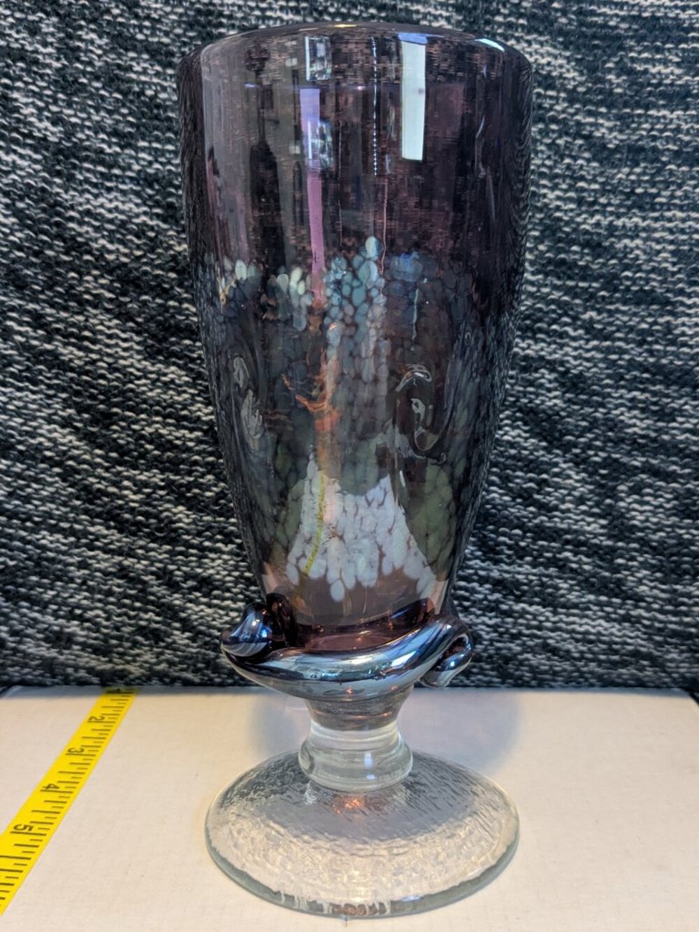 Signed Hand Blown Amethyst Art Studio Glass Footed Goblet Trumpet Vase